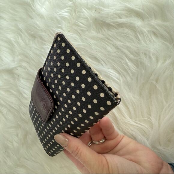 Fossil | Black & Cream Polkadot Polka Dot Wallet Card Slots Tab Clutch Leather - Picture 8 of 9